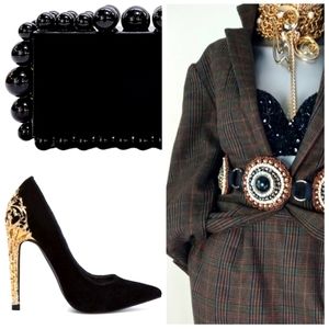 SAG HARBOR Wool Blend Two-Piece Houndstooth Dark VTG Academia Femi ine PowErSuit